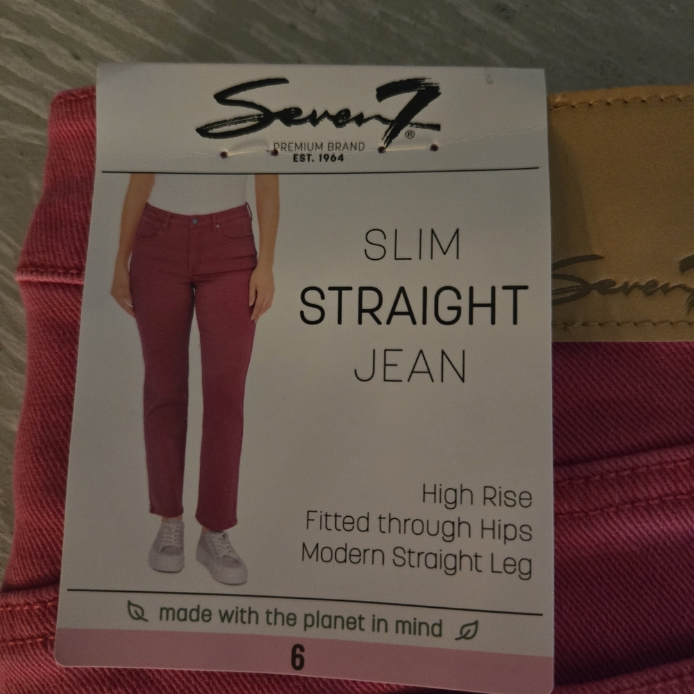 Seven7 Women's Sz 6  Pink Slim Straight Leg Jeans New - Picture 2 of 6